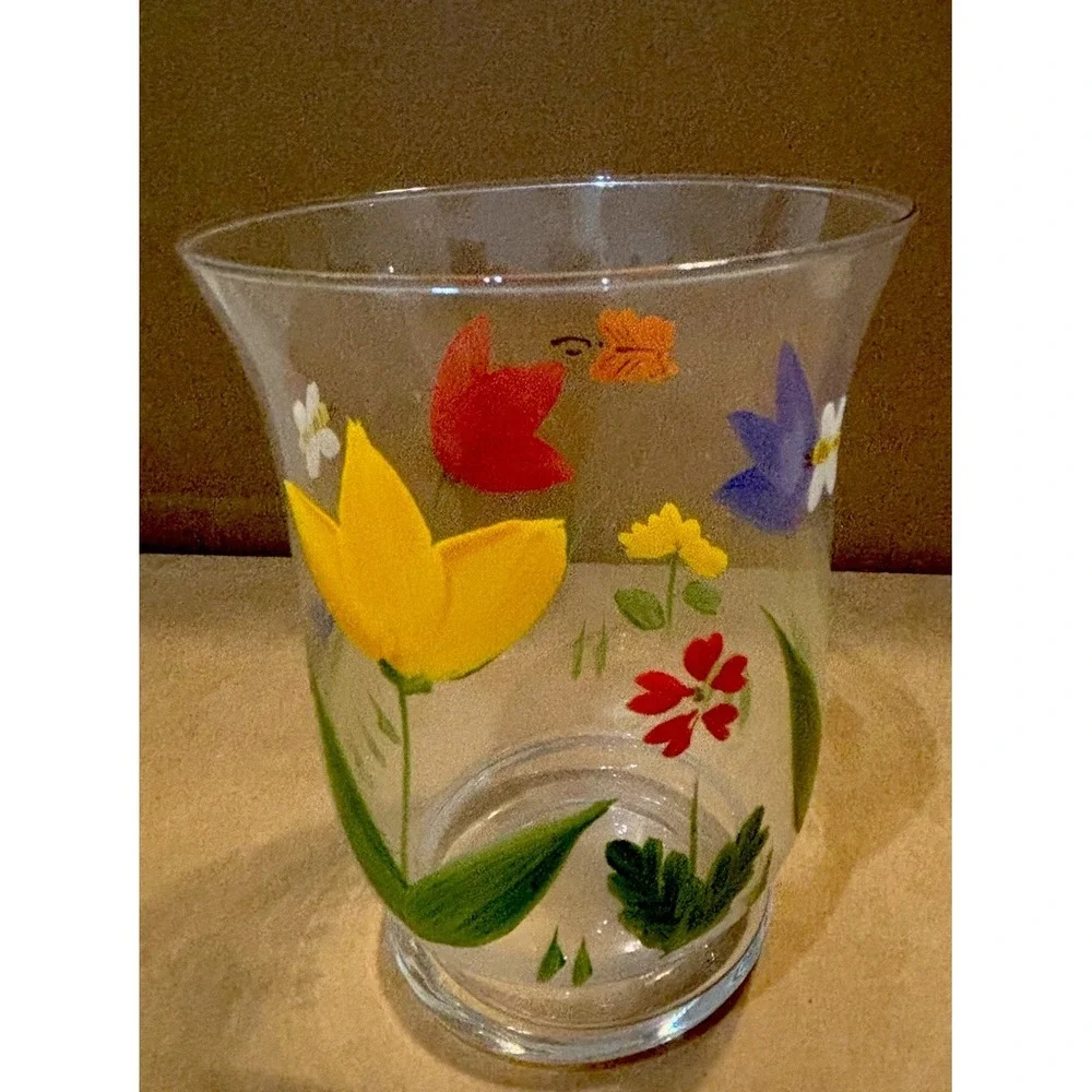 Set Of Vintage Hallmark Painted Flowers Candle Holders Votives Butterflies Bees